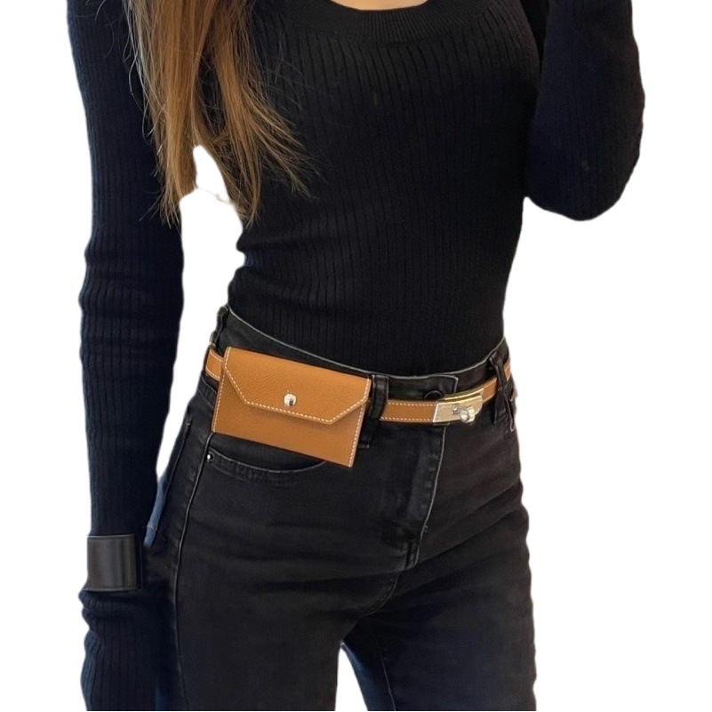 New cowhide belt women's leather belt waist bag decorative overcoat with dress suit pants with versatile advanced