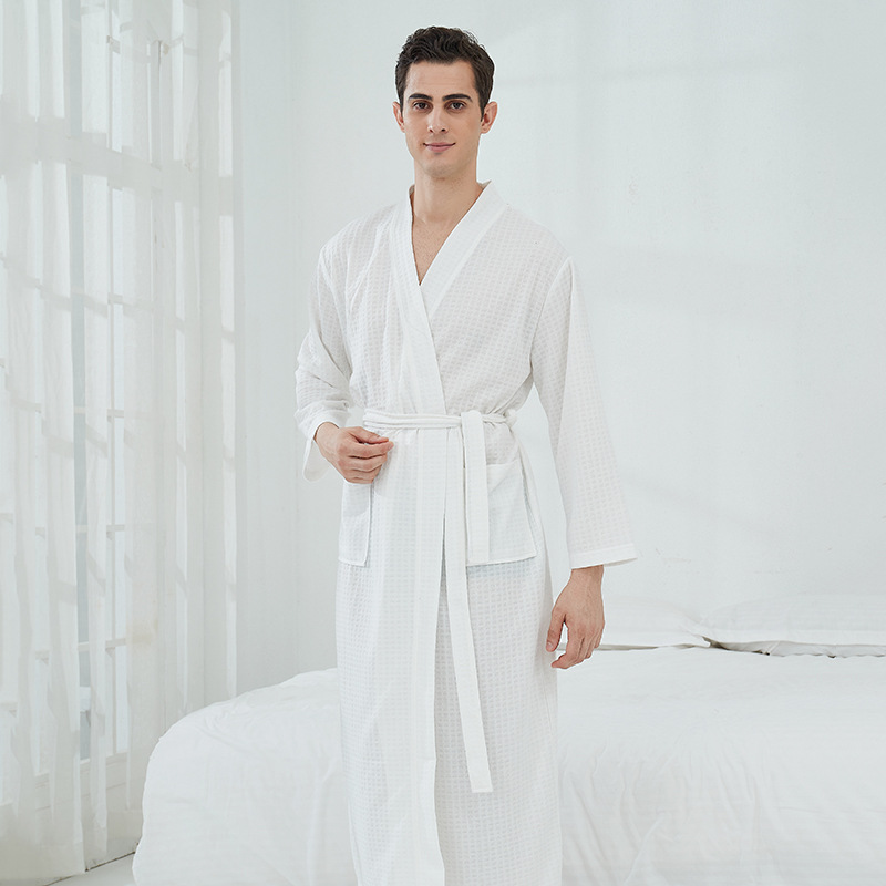 Picture of Cross-border Waffle Bathrobe Sauna Clothes Women's Thin Nightgown Long Couple's Home Clothes Hotel Bathrobe Men's Hair