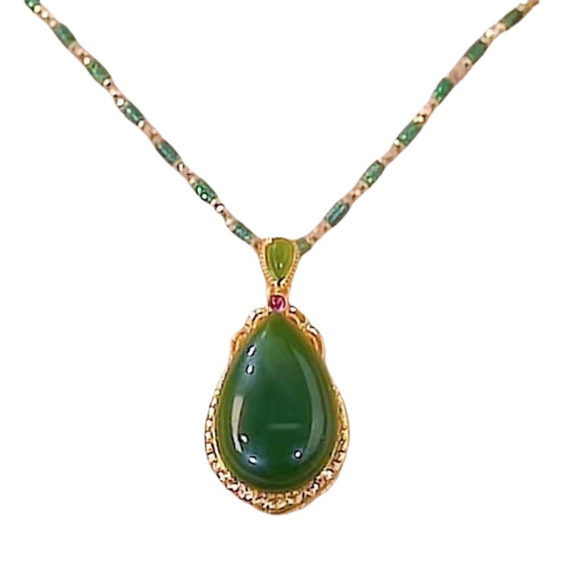 New bamboo jade water drop pendant necklace female imitation Hetian jade fashion elegant pendant for girlfriend mother