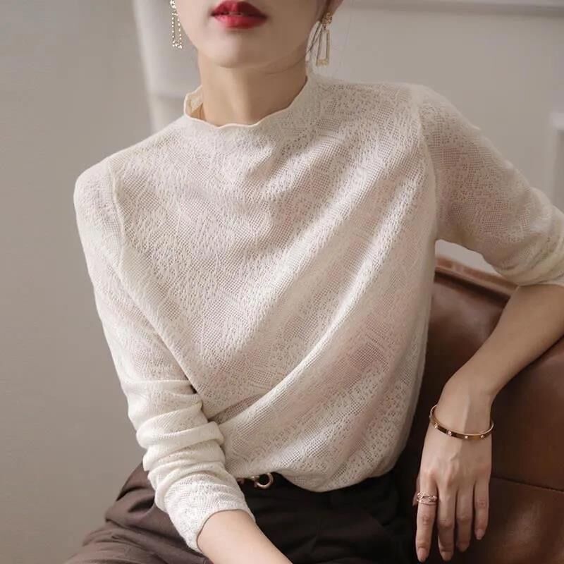 Half Turtleneck Lace Bottoming Knitwear for Women, Spring & Fall New Style, Stylish Inner Knitwear, Design Niche Top