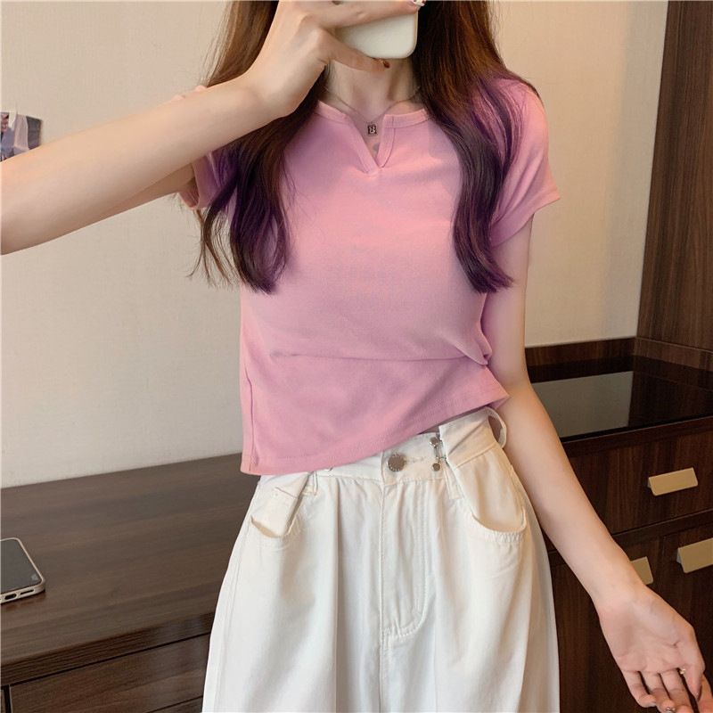 Picture of Short Women's Summer Design Sense Pink Slim-fit Navel Hot Girls Women's T-shirt Short-sleeved 2025 Summer New Clothes