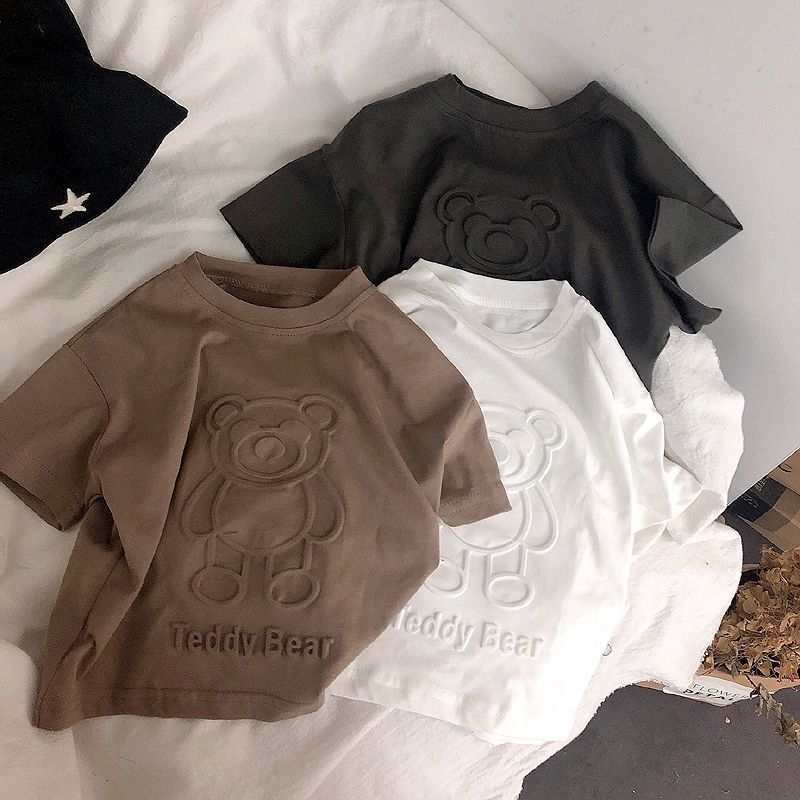 Picture of Boys' T-Shirt Embossed Bear Korean Kidsren's Stereo Embossed Soft Cotton Short-Sleeved T-Shirt Casual Tops for Boys and Girls
