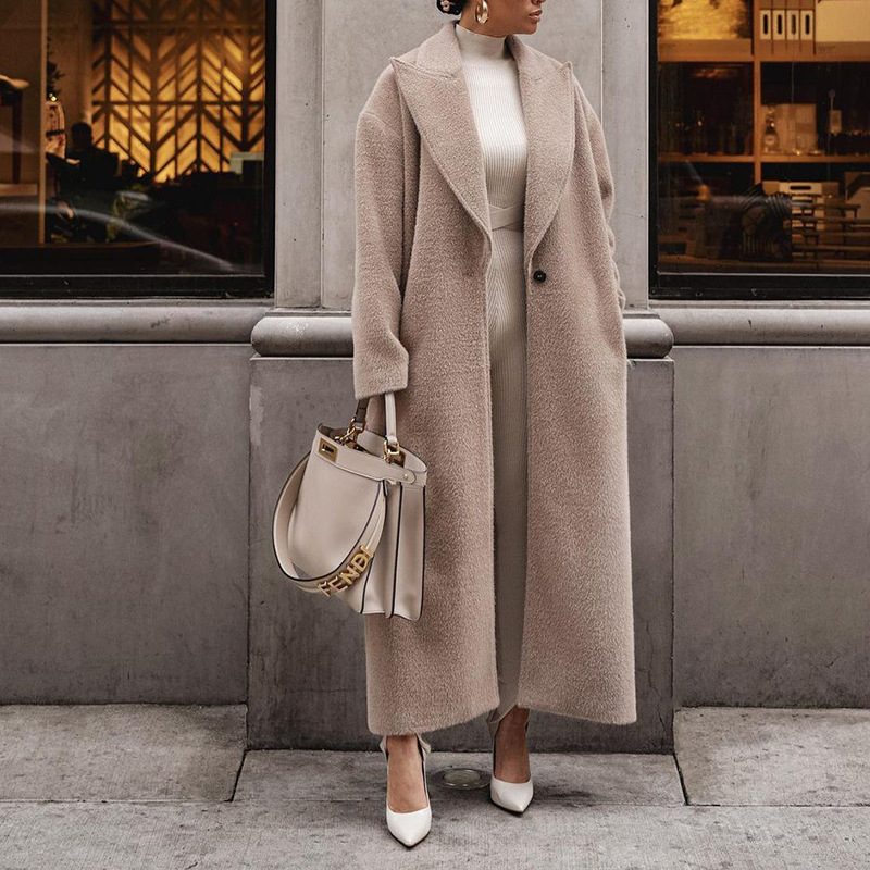 2025 European and American Autumn and Winter Cross-Border Export Direct Sales Warm Jacket Long-Sleeved Lapel Women's Plush Top Women's Outwear