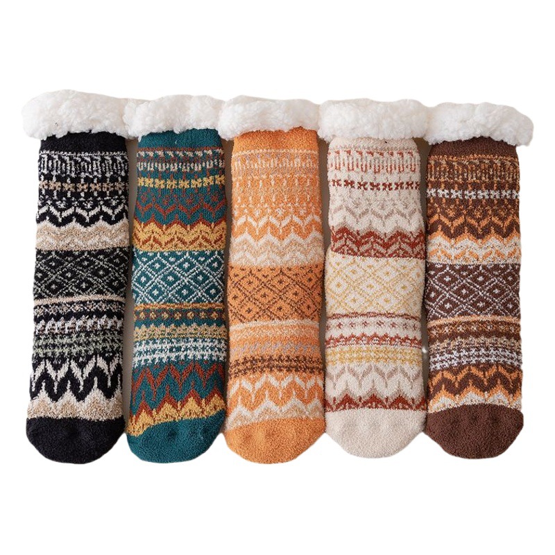 Cashmere socks women's winter thickened warm home sleep socks silicone non-slip floor socks mid-calf women's socks anti-freezing