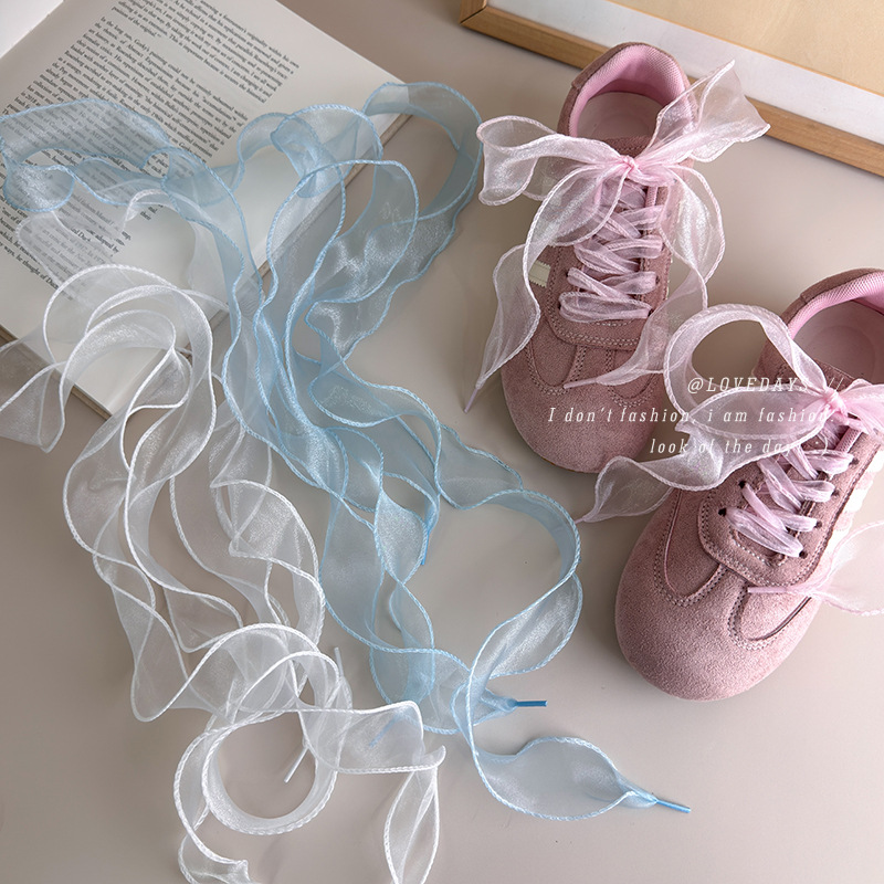 Mermaid tulle shoelaces, chiffon organza rolled wavy shoelaces, drifting suits, German training DIY ballet-style accessories for women