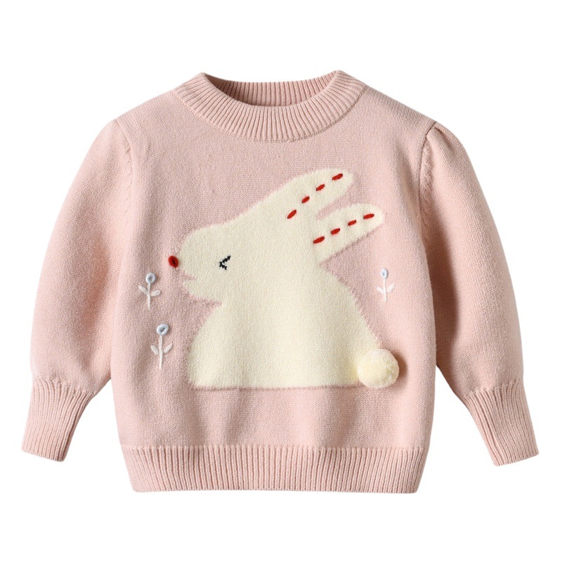 Girls' autumn and winter New embroidered rabbit sweater Korean style western style three-dimensional decorative sweater baby winter sweater