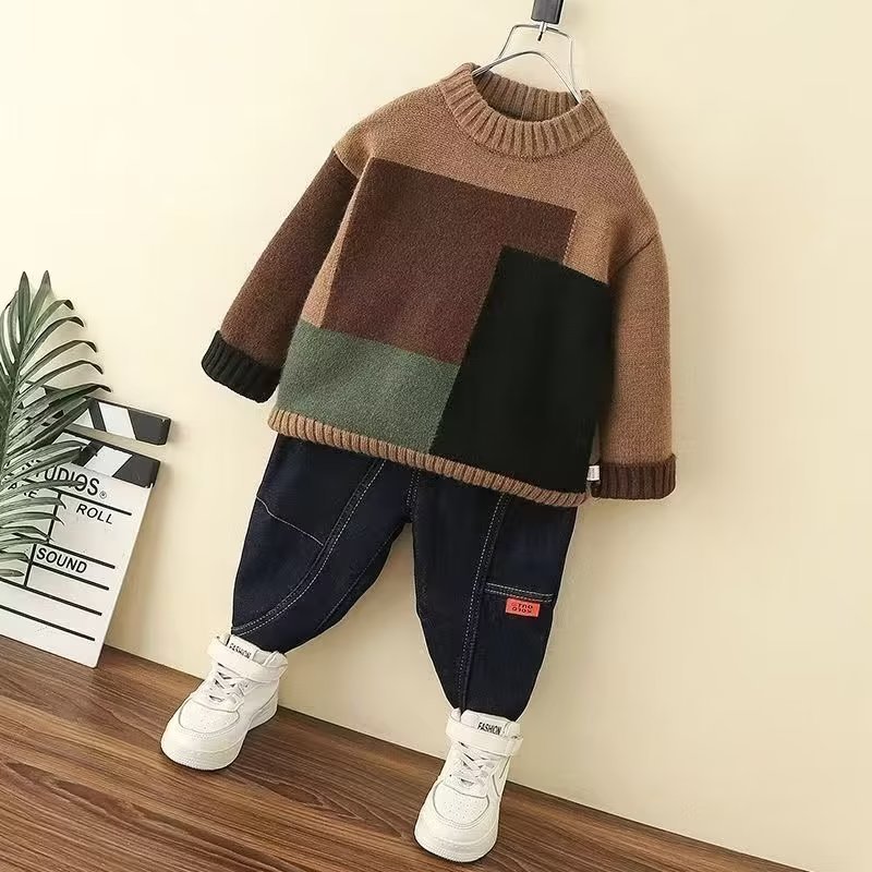 Boys Sweater Autumn and Winter 2023 New Children's Winter Retro Bottoming Shirt Autumn Baby Boy Winter Thickened Top