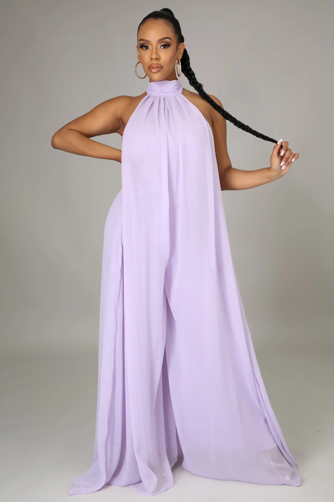 Picture of Chiffon Loose Wide-Leg Jumpsuit Chiffon Backless Sleeveless Halter Loose Jumpsuit for Women