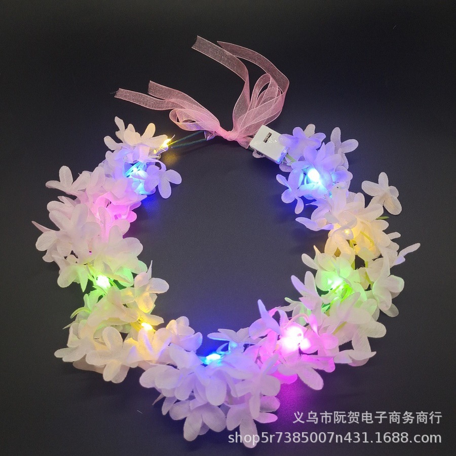 Picture of New luminous Garland Hawaiian headdress children adult stage performance green leaf flower piece headband stall night market