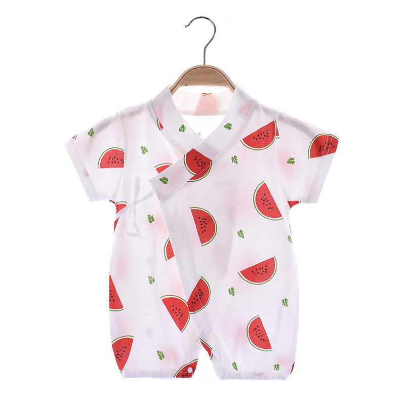 Picture of Infants' Short-sleeved jumpsuit cotton-padded climbing suit monk suit lace-up baby's thin kimono cartoon printed suit