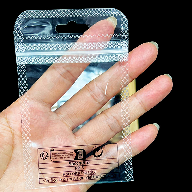 Spot cross-border environmental protection logo printing packaging bag transparent jewelry plastic sealing bag foreign trade PP5 self-sealing bag