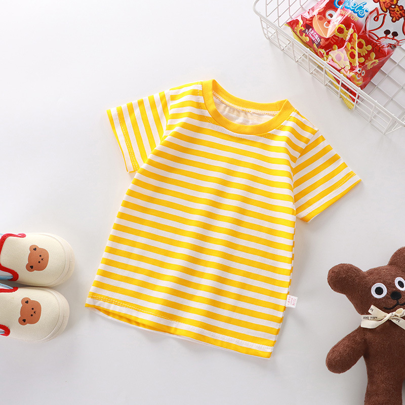 Picture of New children's T-shirt summer short sleeve cotton boys and girls single baby base shirt manufacturers wholesale stripes