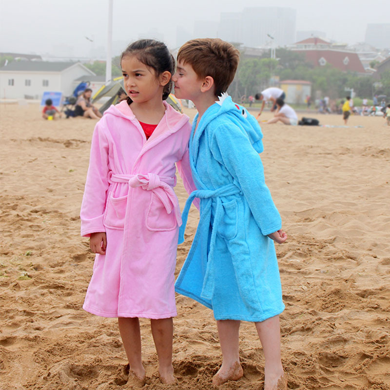 Pure Cotton Children's Bathrobe-Style Full Material Bathrobe for Boys and Girls with Hood, Swimming and Bathing Towel, Thickened Pajamas, Soft Cartoon Design