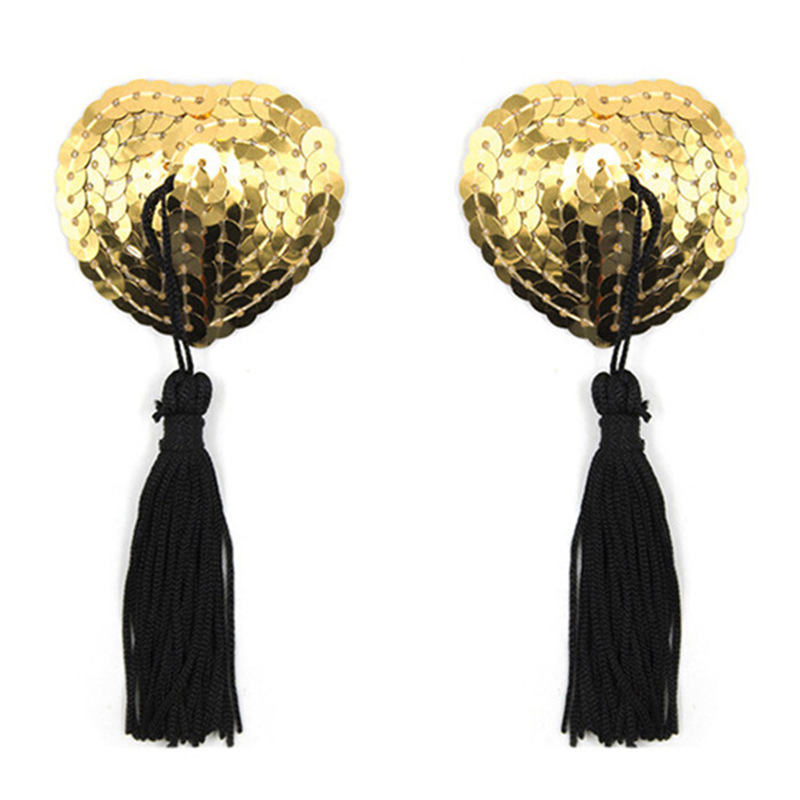 Picture of Sexy lingerie accessories heart-shaped chest stickers silicone bra tassel heart-shaped sequins sexy breast stickers wholesale 5032