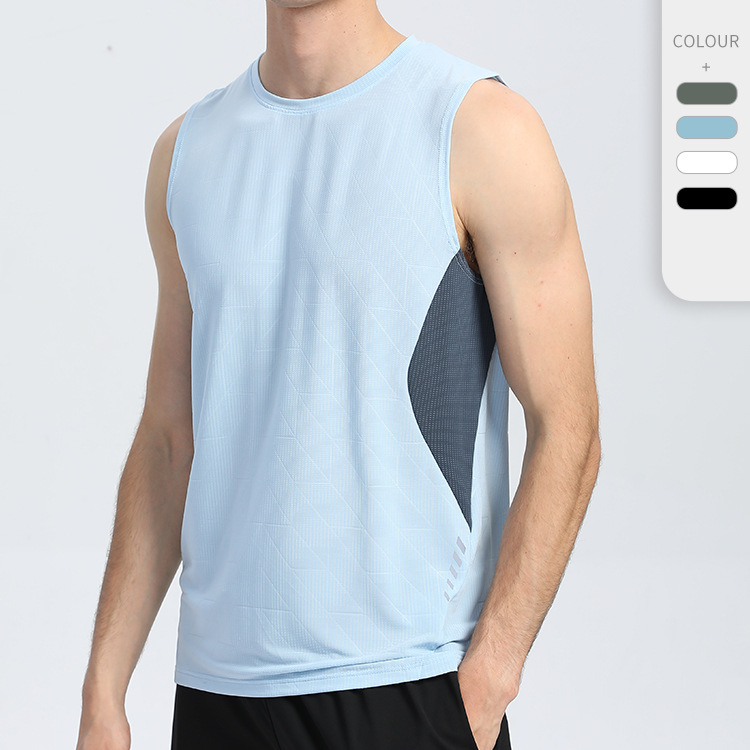 Picture of European and American Cross-border Dark Flower Reflective Strip Sports Quick-drying Vest Men's Color-block Printing Multicolor Fitness Sweat-absorbent Sleeveless Short Sleeve