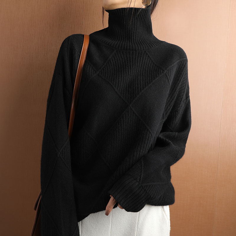 Picture of Personalized Turtleneck Knitwear for Women, Loose Rhombus Lazy Style Knitwear, Autumn and Winter Long-Sleeved Outer Wear, Korean Style Western-Style Bottoming Shirt
