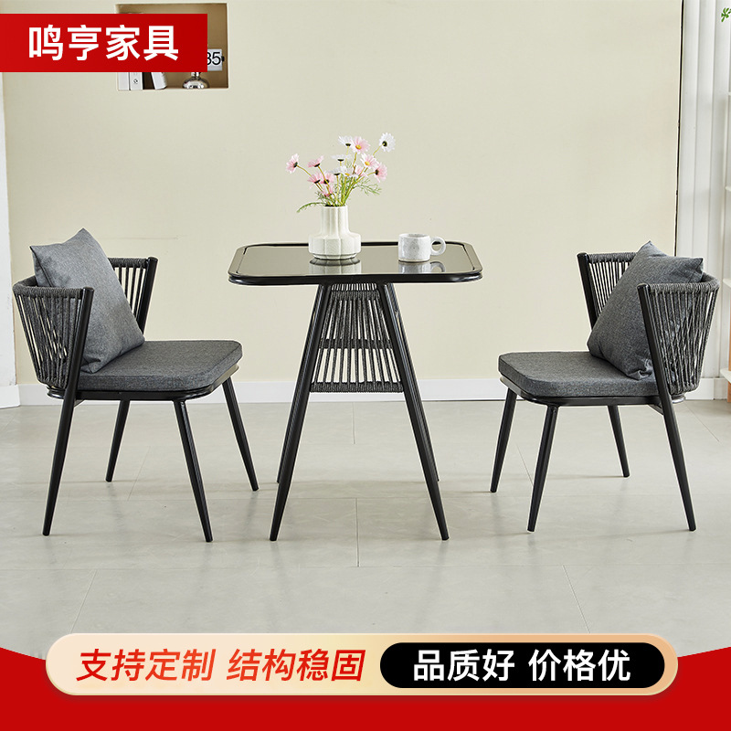 Modern Simple Outdoor Balcony Rattan Table and Chair Combination Courtyard Leisure Three-Piece Garden Tea Table and Chair Set