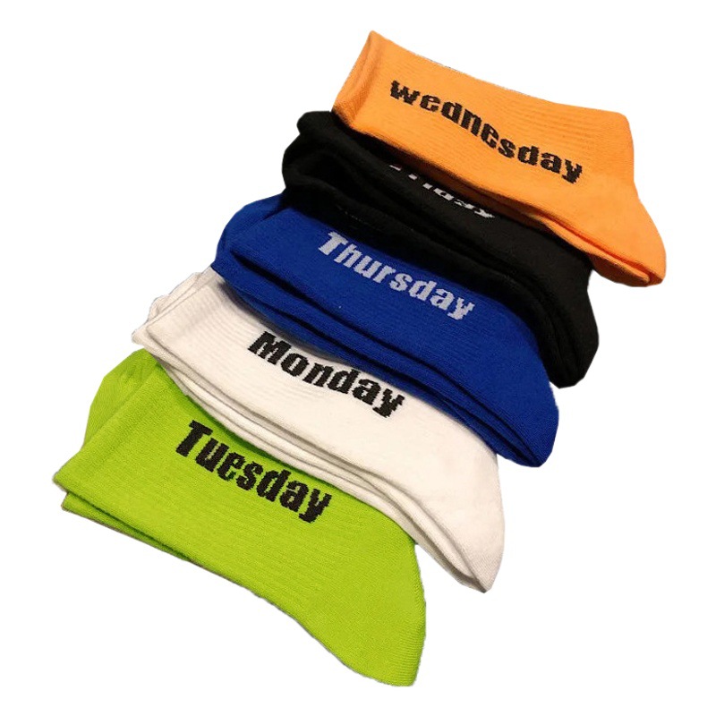 Zhuji Socks Letter Week Socks Student Sweat-Absorbent Sports Basketball Socks Autumn and Winter Mid-Tube Socks Men's Wholesale