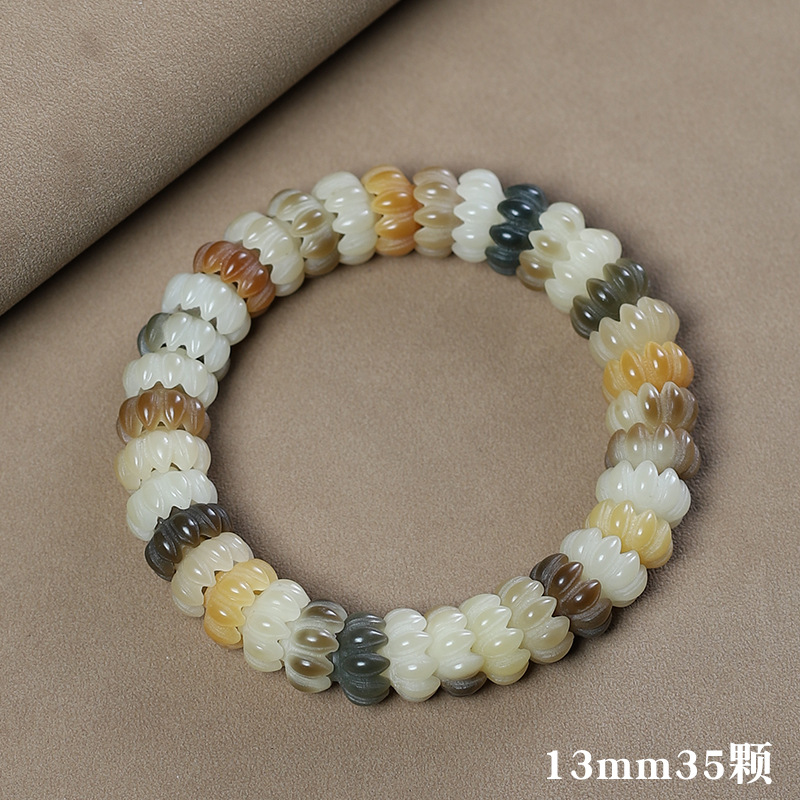 Picture of White Jade Bodhi Carving Lotus Blossom Colorful Bodhi Bracelet for Men and Women Play with Buddha Beads Soft Plate Play Bracelet