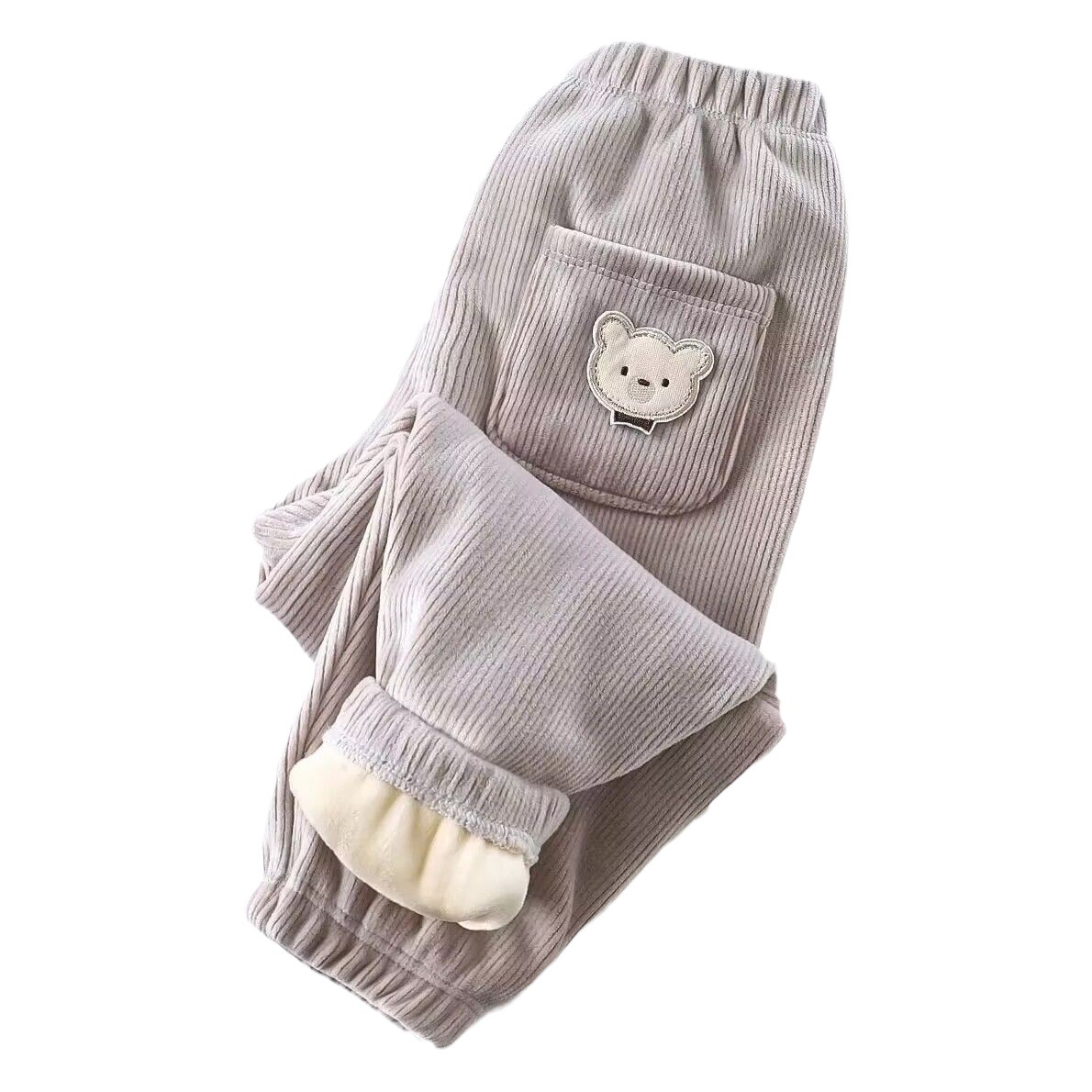 Autumn and Winter new children's fleece-lined pants Western style pocket embroidered corduroy casual pants boys and girls warm ankle-tied pants