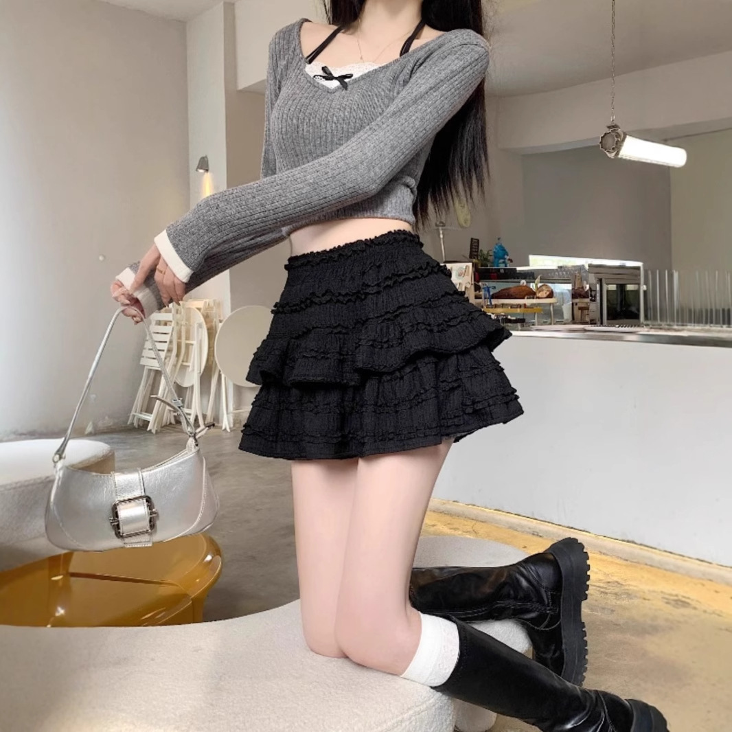 Ballet Style Sweet Cake Fluffy High Waist Skirt for Women Spring 2025 New Black Fashion Anti-Exposure Skirt