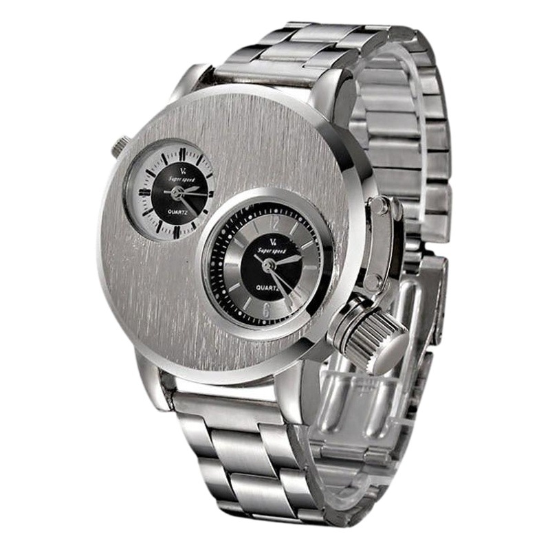 V6 watch foreign trade new large double movement watch men's fashion quartz watch alloy leather student watch