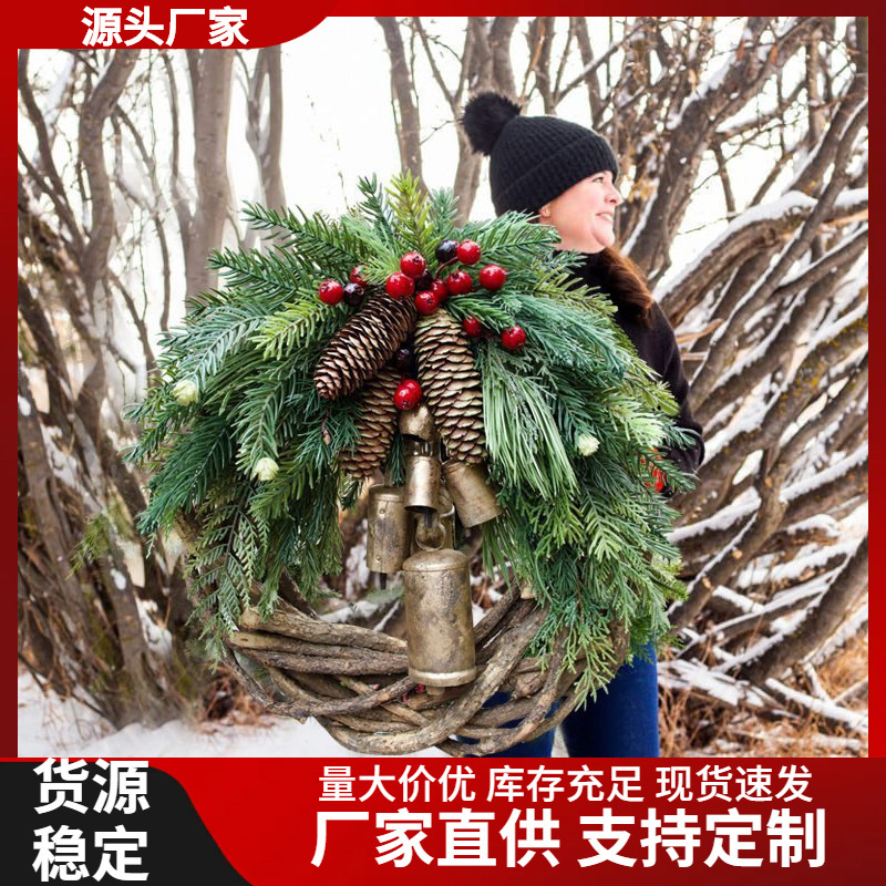 Christmas Decorations Christmas wreath farmhouse bohemian Bell wreath rattan ring door hanging