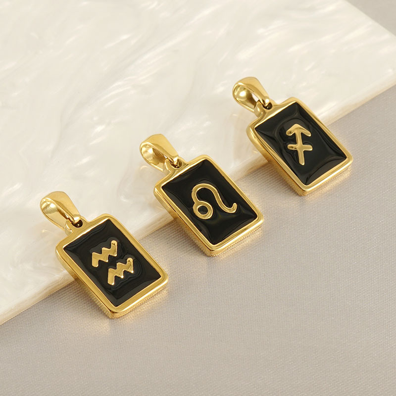 New European and American fashion Joker stainless steel square twelve constellation pendant titanium steel 18k simple commuter necklace women