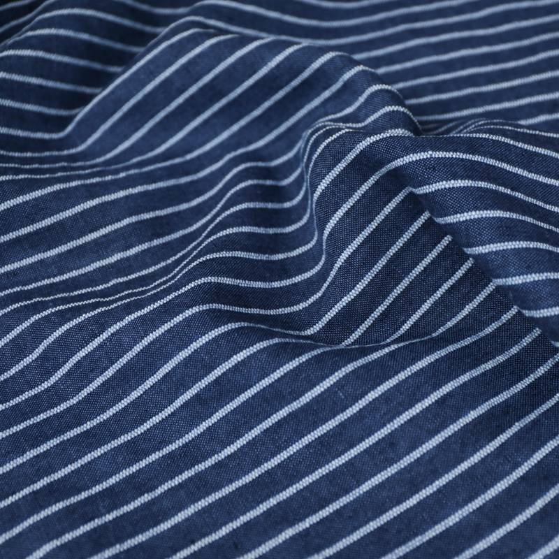 Imported Blue Black White Vertical Stripe Jacquard Sand Wash Pure Linen Fabric Designer suit Fabric