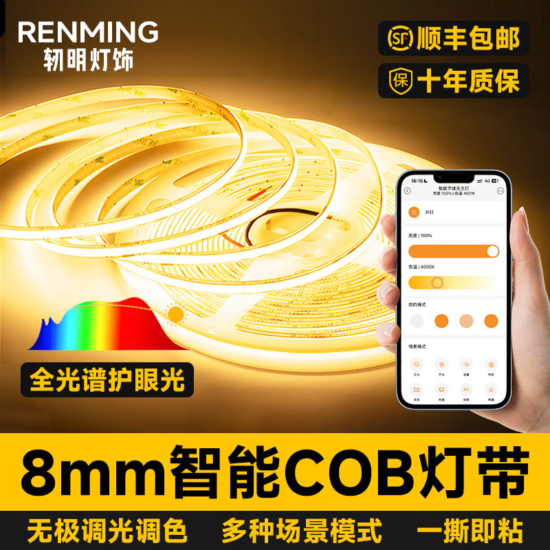Two-Color 24V Smart Cob Light Strip Has Been Connected to Mijia App Voice Stepless Dimming Living Room Double Eyelid Linear Light
