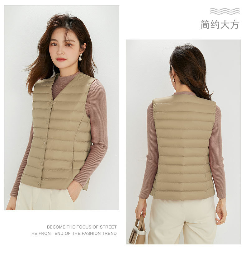 Picture of Cross-Border Tiktok New Women's Collarless down Liner Vest V Neck Lightweight Warm Jacket Vest Vest Round Neck