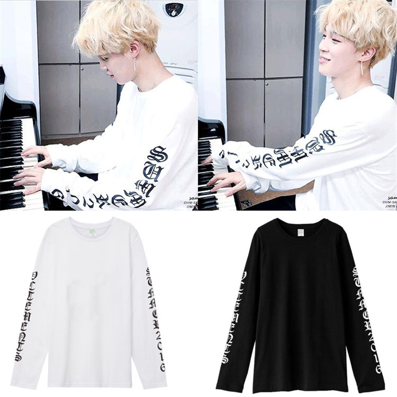 Bullet-proof Youth League Pu Zhiyi same style loose round neck white printed top long sleeve T-shirt men and women bottoming shirt fashion