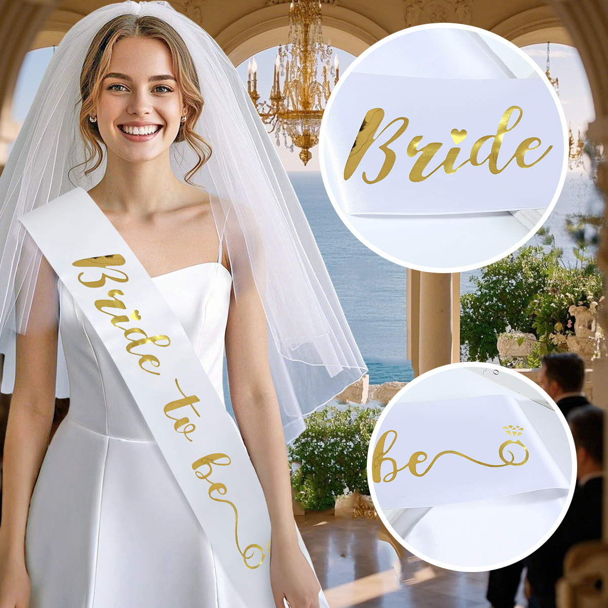 Cross-border European and American Personality Bride to be Decorations Wedding Bronzing Shoulder Strap Ceremony Strap Bachelorette Party
