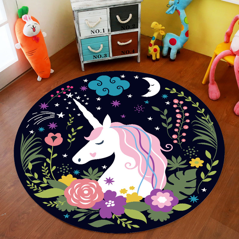 Picture of Cross-Border Cartoon Round Carpet Bedroom Cute Full Bedside Mat Thickened Crystal Velvet Children's Floor Mat Room Carpet