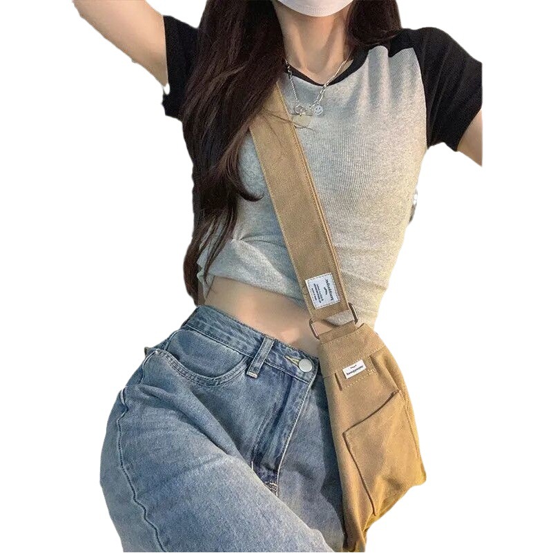 Clearance Discount Bm Wind Short Top Women's Summer Short Sleeve Round Neck Shoulder Contrast Color Slim T-Shirt Women's Ins Trendy