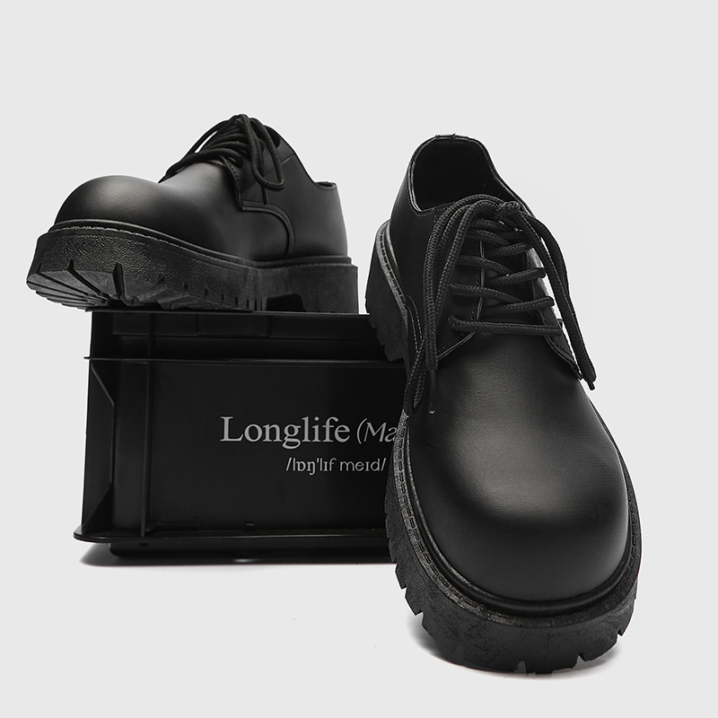 Picture of Big-Toe Leather Shoes for Men, Spring Casual Retro Thick-Soled Heightening Derby Shoes, Formal British Style Black Wide-Footed Trbottomy Shoes