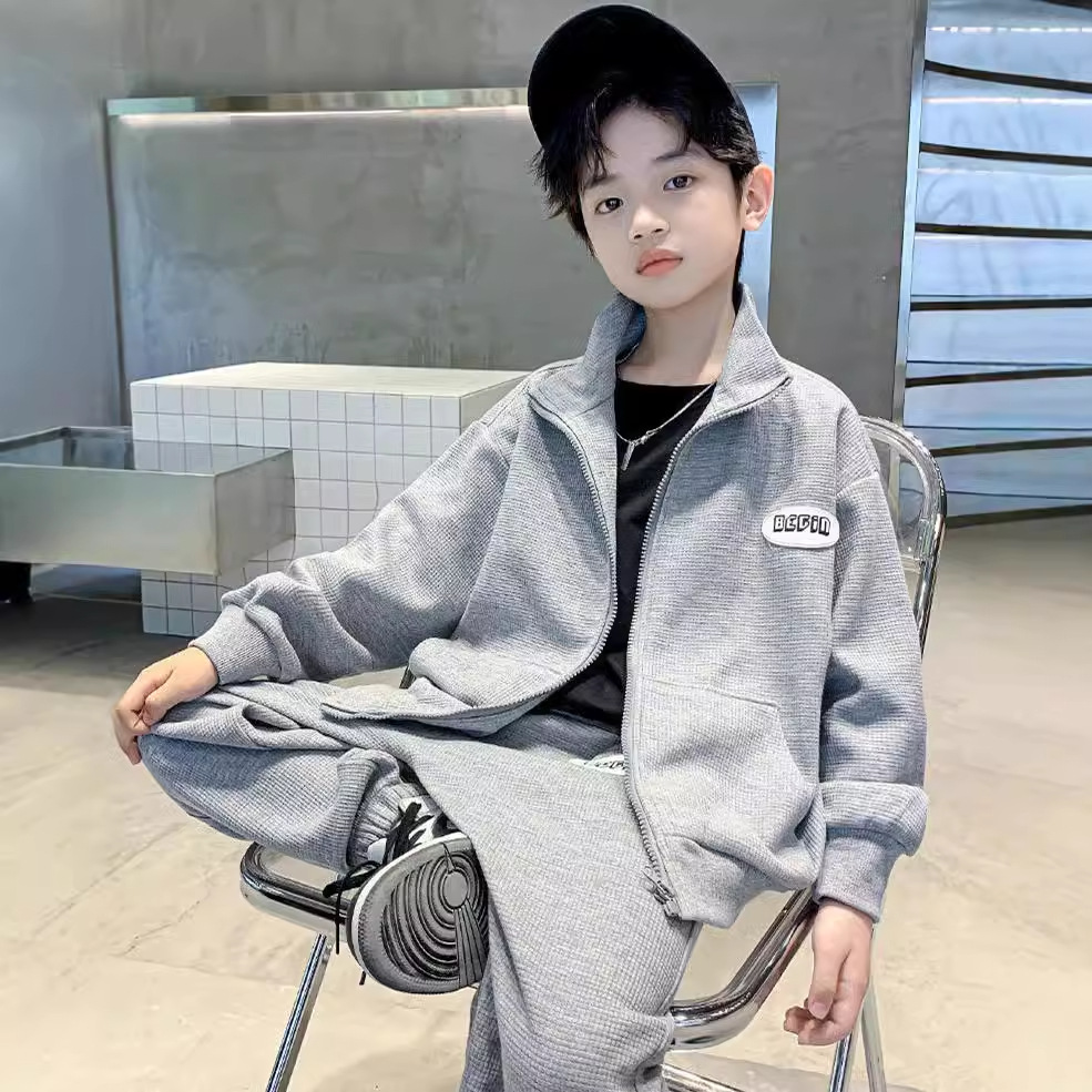 Children's Clothing Autumn Boys' Suit Autumn Outfit for Older Children Zipper Jacket Pants Children's Sportswear Two-Piece Set Sporty Style