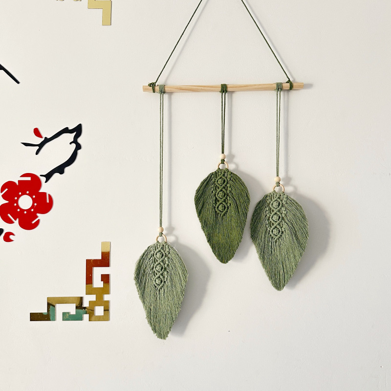 INS Wedding Decoration Handmade Woven Nordic Leaf Wall Tapestry Home Bedroom Bedside Wall Hanging Porch Shelter