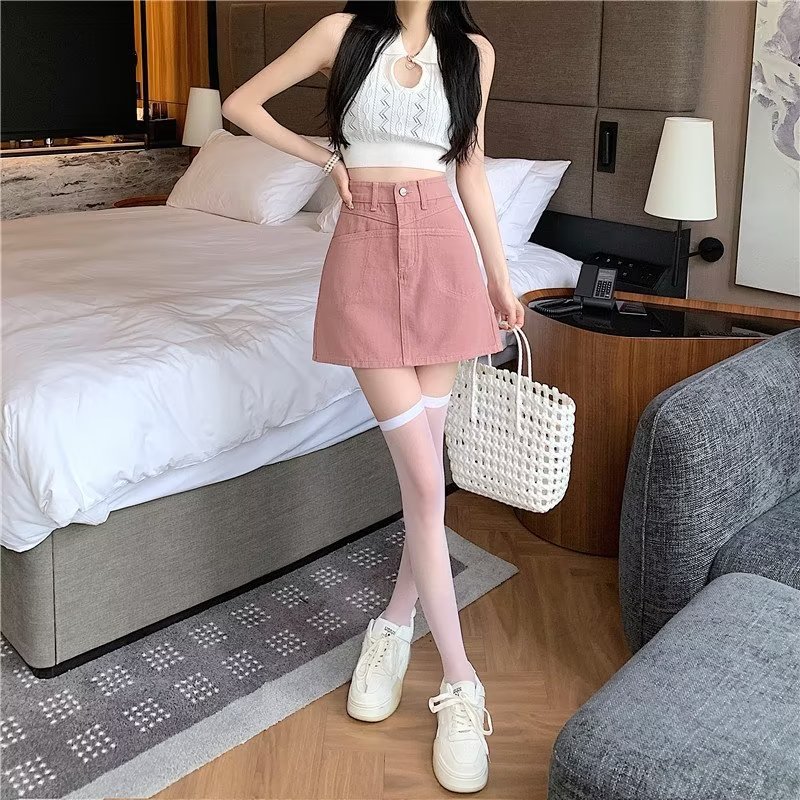 New Fashion A- line Skirt Japanese Style High Waist Trendy Skirt Lazy Elegant Harajuku Women's Solid Color Skirt A- line ins