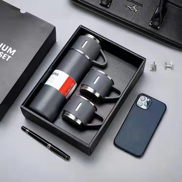 Picture of 304 Stainless Steel Thermos Cup Tea Cup One Cup Three Lid Business Gift Box suit Outdoor Water Cup Activity Gift Wholesale