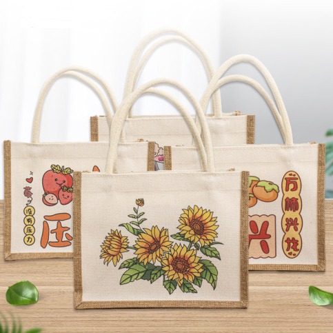 Wholesale film-coated linen bag hand-painted diy line draft graffiti shopping linen bag stitching canvas gift tote bag
