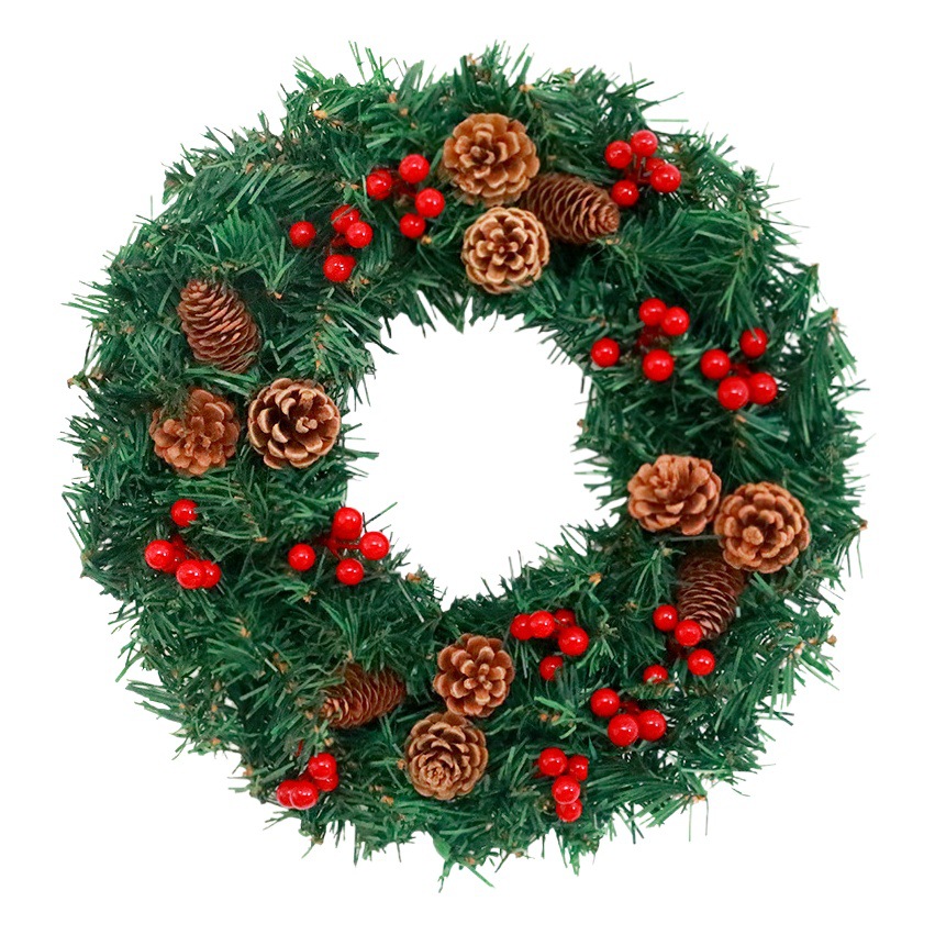 Cross-border Christmas decorations wreath PVC stained with pine cones Christmas wreath hotel shopping mall Christmas small wreath door hanging