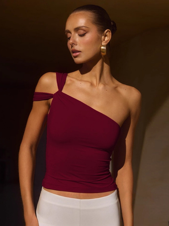 Cross-Border Summer Off-Shoulder Independent Top Design Foreign Trade Tube Top Ins Irregular Pleated Vest Women's Clothing Station