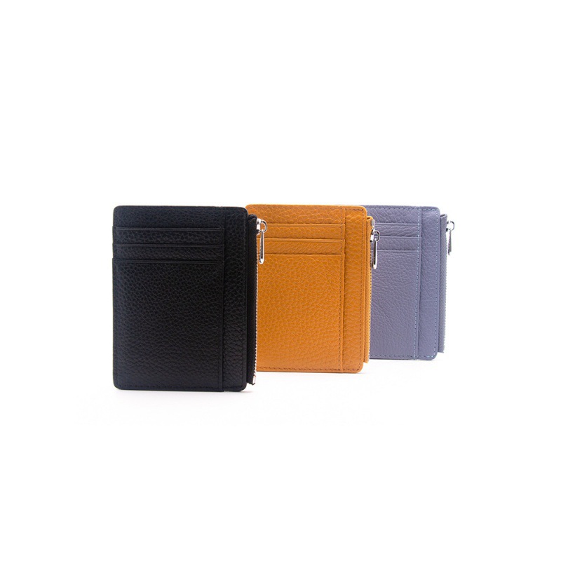 Picture of Ultra-thin Genuine Leather Zipper Coin Purse Card Holder Fashionable Large Capacity Double-sided Bank Card Id Card Holder Leather Card Holder