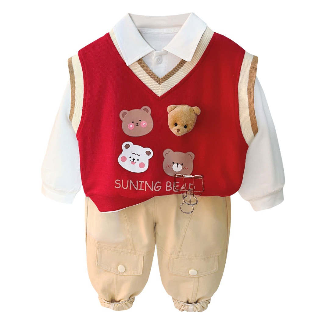 Boys' 2024 spring new children's suit children's long sleeve academic style suit boys and babies three-piece set wholesale