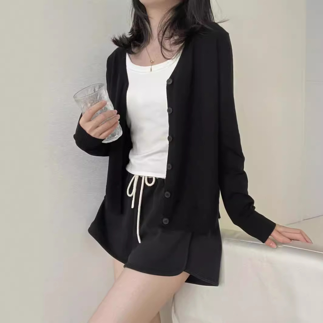 Picture of V-neck single-breasted knitted cardigan women's solid color sweater women's coat autumn and winter New lazy style loose coat women