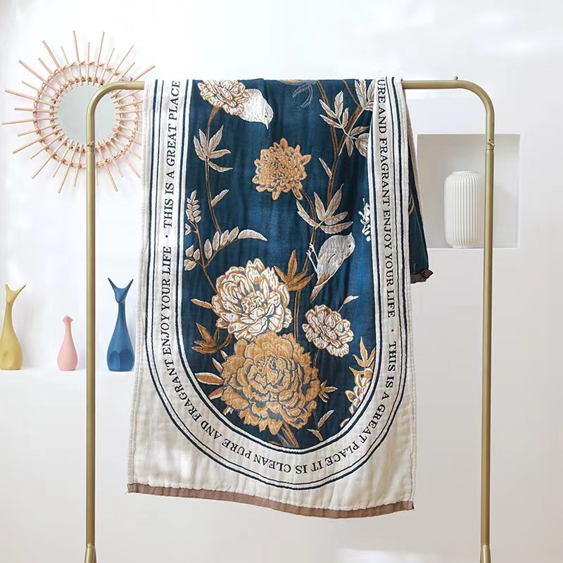 Picture of Wholesale Colored Cotton Four-Layer Gauze Bath Towel Absorbent Adult Couple Household Bath Towel Four Seasons Cartoon Cotton Bath Towel