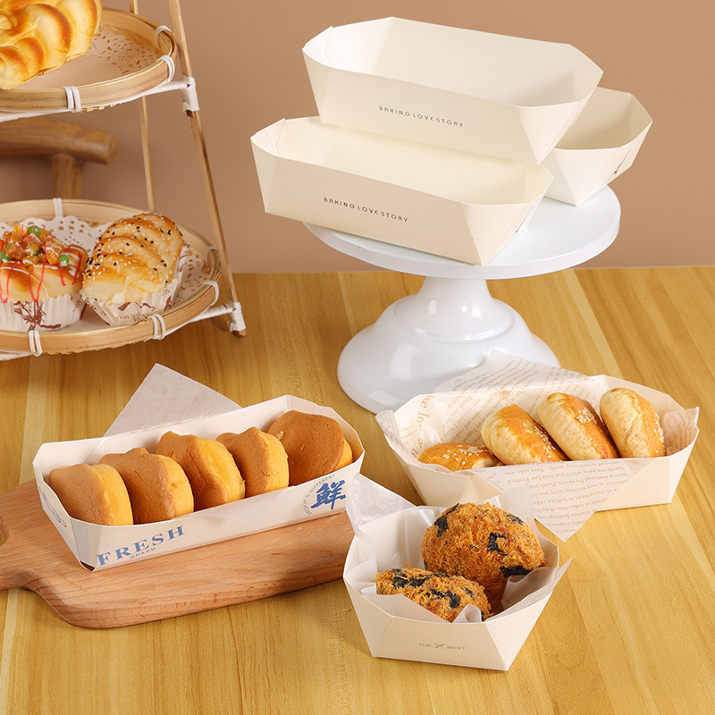 Baking boat box dim sum puff box bean paste burning box disposable small puff bread octagonal box wholesale