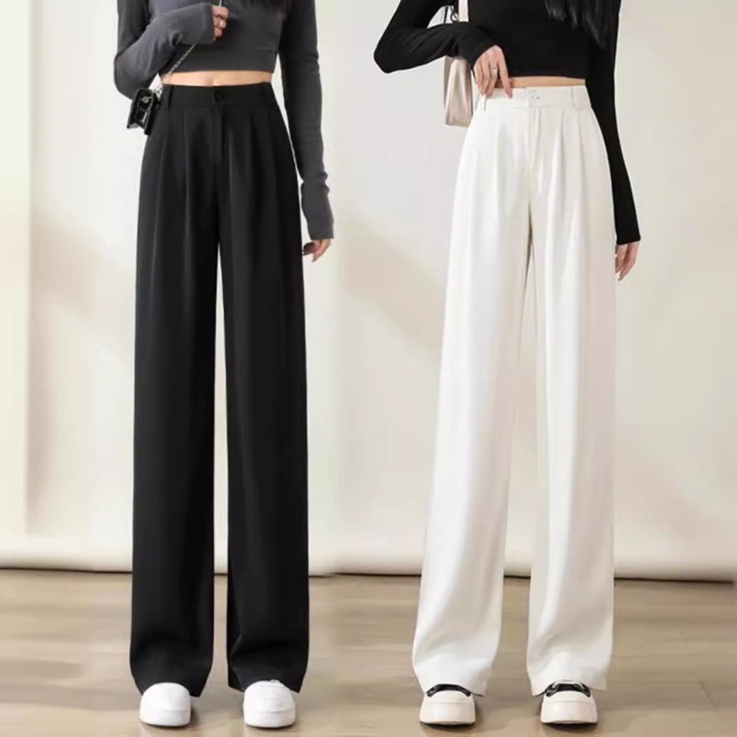 Spring 2025 Black Suit Wide Leg Pants High Waist Slimming Straight Leg Pants New Fashion Casual Pants
