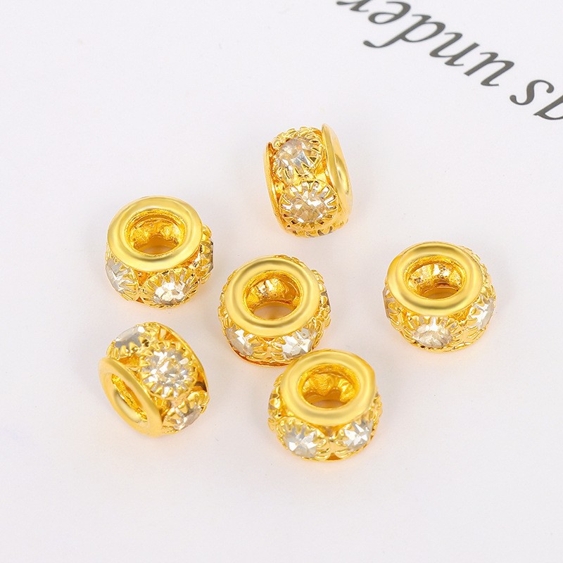 Picture of Copper Diamond Necklace Bracelet Bead Large Hole Bead Six Large Diamond Copper Bead Welding Drill Ring DIY Beaded Jewelry Accessories